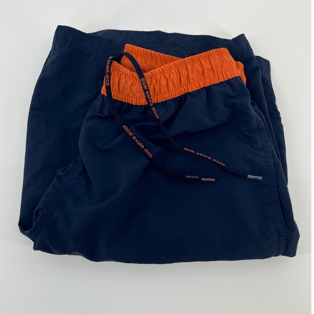 Vintage Eddie Bauer EBTEK Swim Trunks Mens S Navy Orange Technical Cargo Shorts